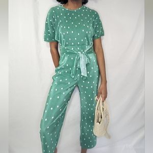 ASOS DESIGN Plisse Tie Front Jumpsuit in Polka Dot US 4